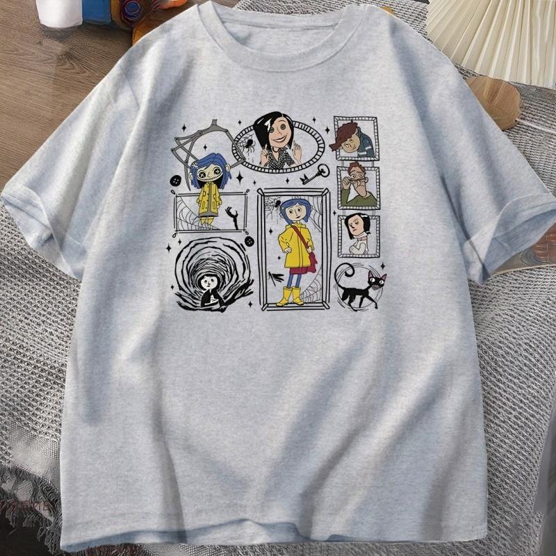 Vintage Coraline Halloween TShirt Y2k Spooky Tshirt Horror Graphic T Shirts Cotton Short Sleeve Women Clothing Male Tops Tee