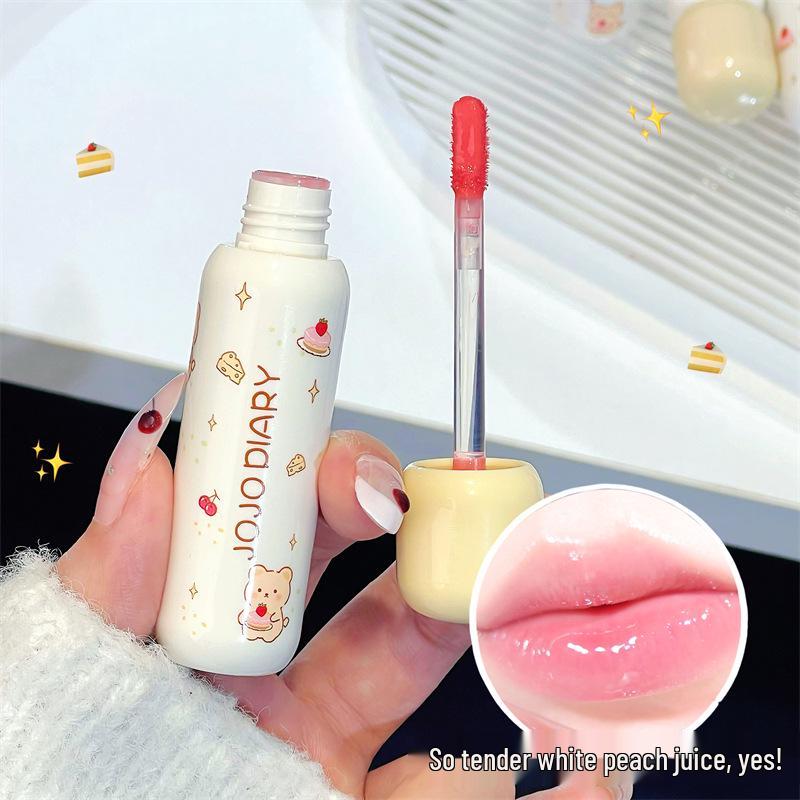 JOJO DIARY Puderquaste Bär Lipgloss: Klarer, praller, niedrig pigmentierter Glanz für natürliche, studentenfreundliche Lippen