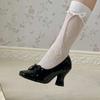 Fashion Spring Summer Block Heel Shallow Single Women's Kitten Heel Bow Round Toe Mary Janes