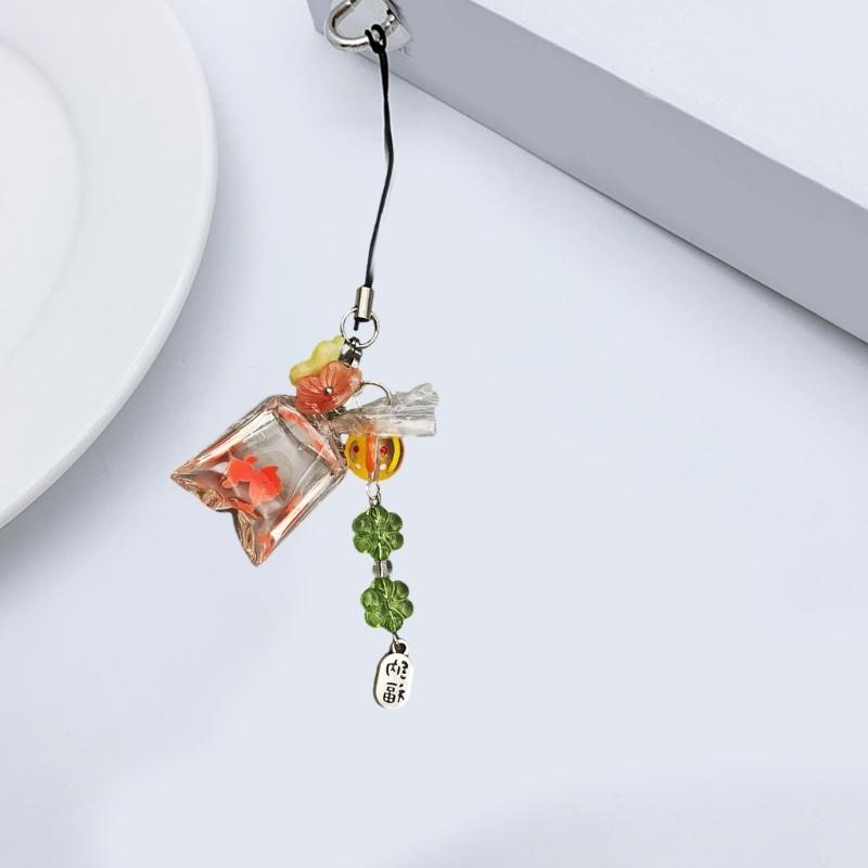 Charming Fish Phone Dangle Eye Catching Fish Phone Chain with Acrylic Beads Stylish Phone Strap Lanyard