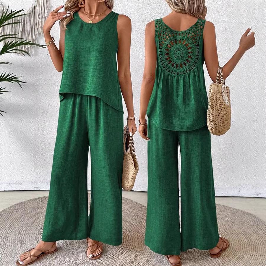 Casual Fashion Chic New Solid Backless Hollow Flower Set Trendy