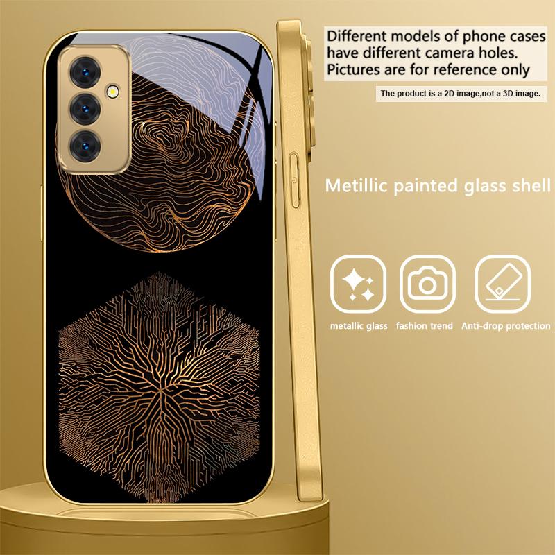 

Golden geometric lines For Samsung Galaxy S 21 S22 S23 Plus S24 Ultra S20 FE 25Ultra S21+ S9+ 22Plus Golden glass phone case Galaxy S23+