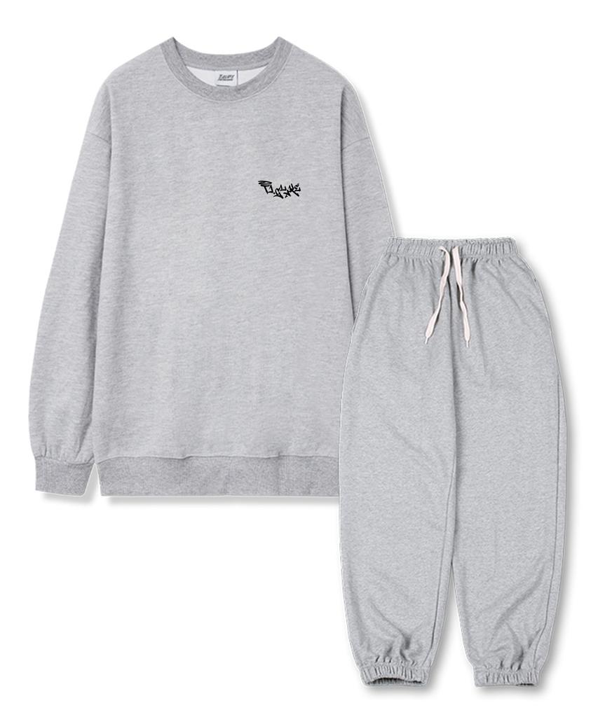 TI.GLAKE Move Different Fleece-Lined Sweatshirt Jogger Training Pants Set Gray