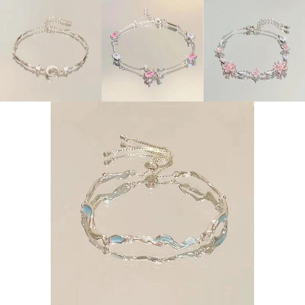 Fashion Floral Alloy Bracelets With Moon Charm For Women And Men