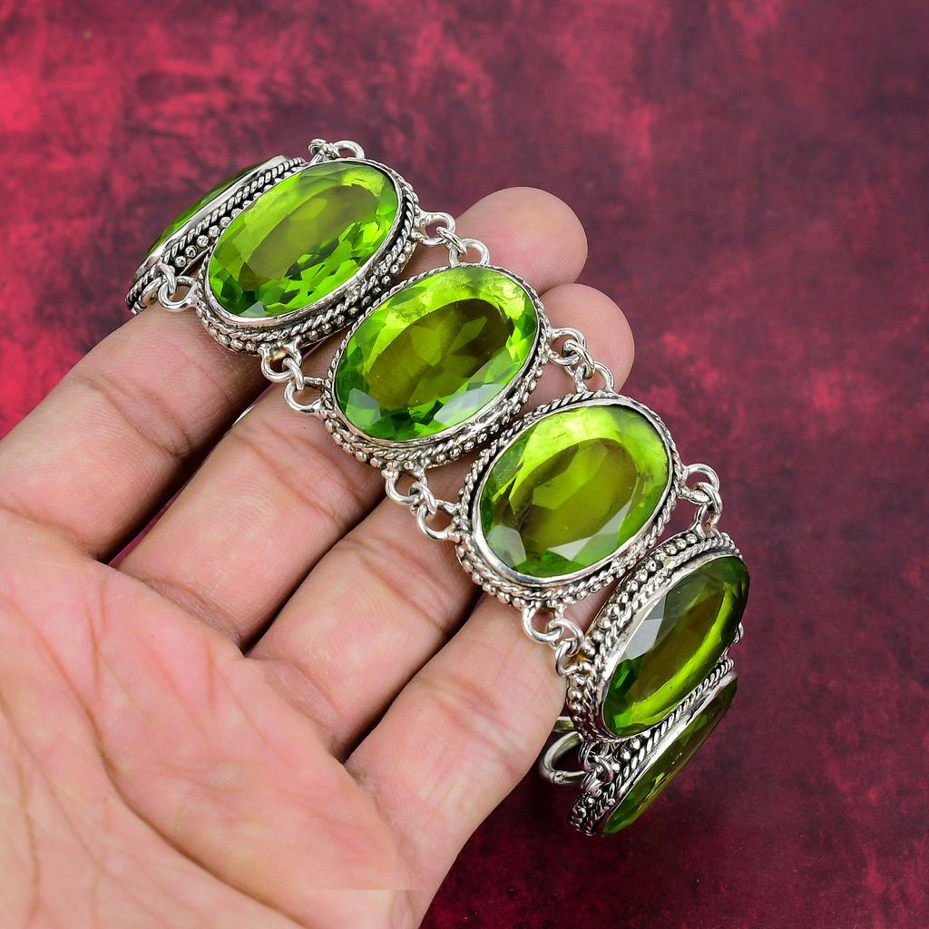 Biżuteria z kamieni szlachetnych Peridot, Bransoletka ze srebra próby 925, Ręcznie robiona piękna biżuteria z Peridot na prezent na Święto Dziękczynienia