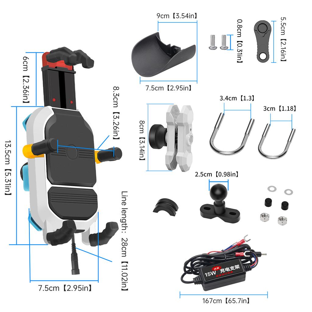 Motorcycles Wireless Phone Mount 15W Fast Charging Bracket Phone Holder for Motorbike Scooter
