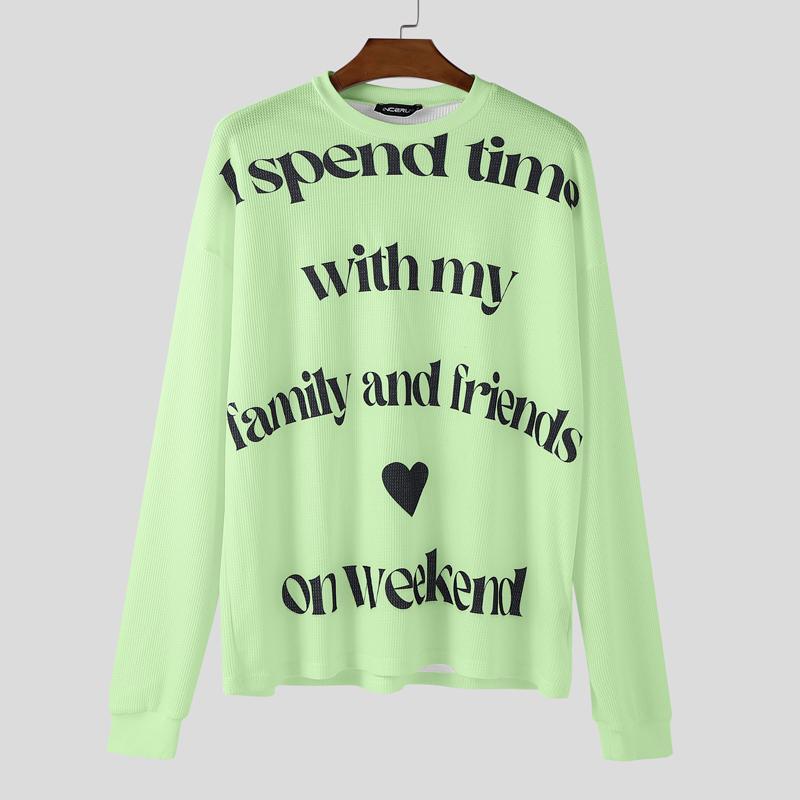 INCERUN Men Round Neck Long Sleeve Letter Print Casual Loose T-shirts Tops