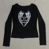 Y2K Spring and Autumn slim fit sexy round neck women's printed gothic style spicy girl long sleeved top