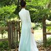 Ao Dai Ao Dai Style Long Chiffon Dress and Green Size [TRTRO] Dress, (White Gradient, M)