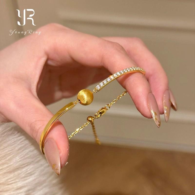 Medieval brushed cat s eye small gold ball flash diamond bracelet exquisite high-end sense retro thousand gold sense stacked wearing jewelry