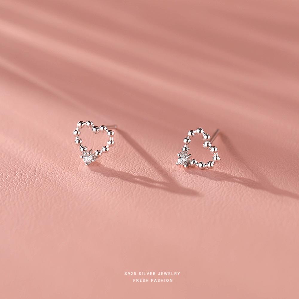 

925 Sterling Silver Heart zircon Simple Versatile Temperament Stud Earring Gift for Women Girls Party Fine Jewelry серебряный
