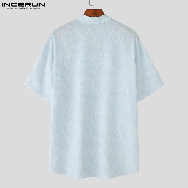 INCERUN Summer Oversized Men Lapel Neck Short Sleeve Print Casual Shirts