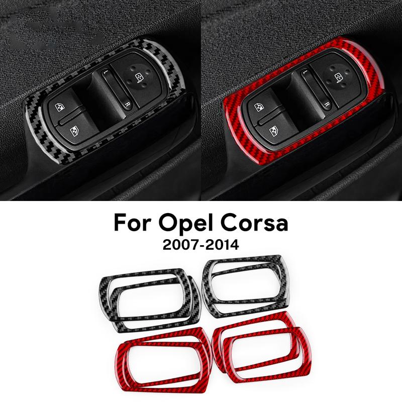 4PCS Carbon Fiber Window Lift Button Frame Sticker for Opel Corsa 2007 2008 2009 2010 2011 2012 2013 2014 LHD RHD.