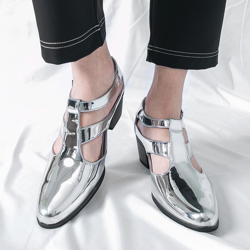 Hot Selling Men's Shiny Leather Shoes High Heels High-end Banquet Dress Shoes Luxurious Gold Men's Business Shoes Europe America