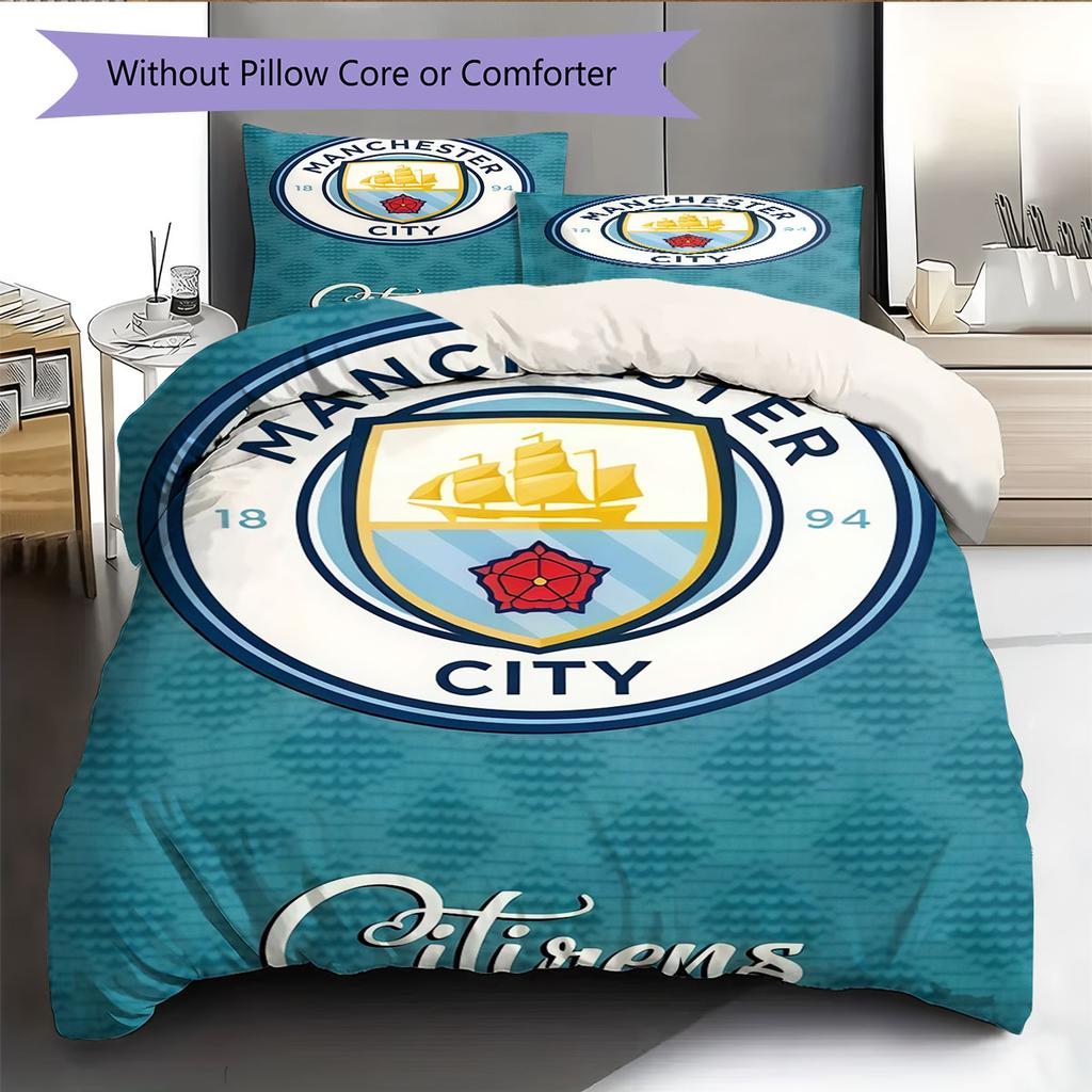Warme MCFC Überwurf Bettwäsche Steppdecke Set Bettbezug Kissenbezug Heimdekoration Geburtstagsgeschenk (1 Bettbezug + 2 Kissenbezüge, ohne Füllung)