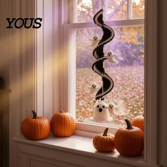 Creative Hobby Gift Halloween Spiral Crochet Hanging Ornament DIY Kit, Pumpkin Ghost Bat Family Crafting Supplies Black Cat Complete Craft,