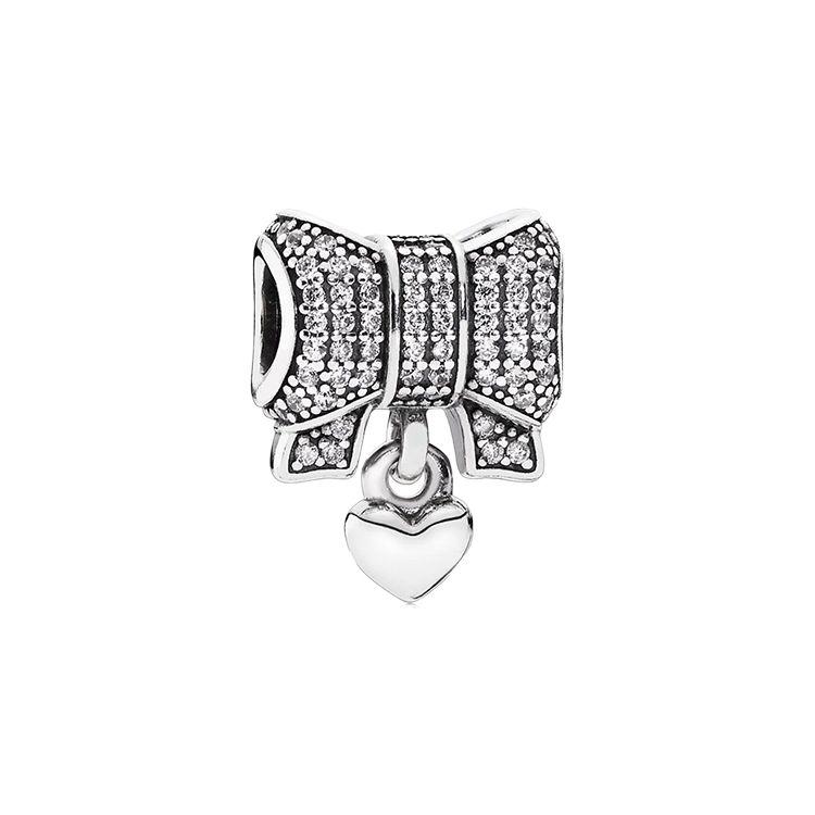 Pandora 925 Silver Zirconia Silver Shiny Bow Bead Women Jewelry 791776CZ Box,F,Silver