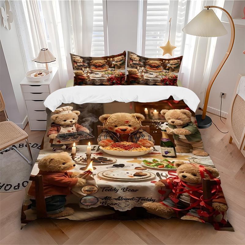 3pcs Teddy Bear Bedding Set - Includes One Quilt Cover and Two Pillowcases (No Core) - Perfect for Bedroom and Guest Room Decoration, Festiv