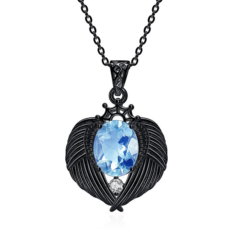 Natural Color Treasure Crystal Stone Angel Wings Pendant S925 Sterling Silver Necklace Women's Premium Clavicle Chain
