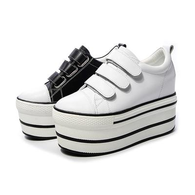 New 12cm Genuine Leather New Women Shoes Platform Heel Platform Sneakers Wedge White Shoes Fashion Women Leather Shoes Casual