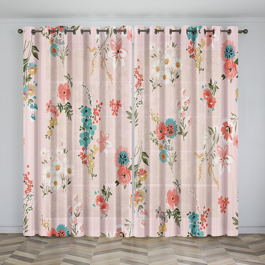 Girls Like The Flower Pattern Sunshade Curtains Living Room Bedroom Home Decoration Thin Curtains 2 Panels