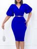 D411 Women's Summer Puff Sleeve V-Neck Hip Wrap Dress - Professional OL Style for African, European & American Markets