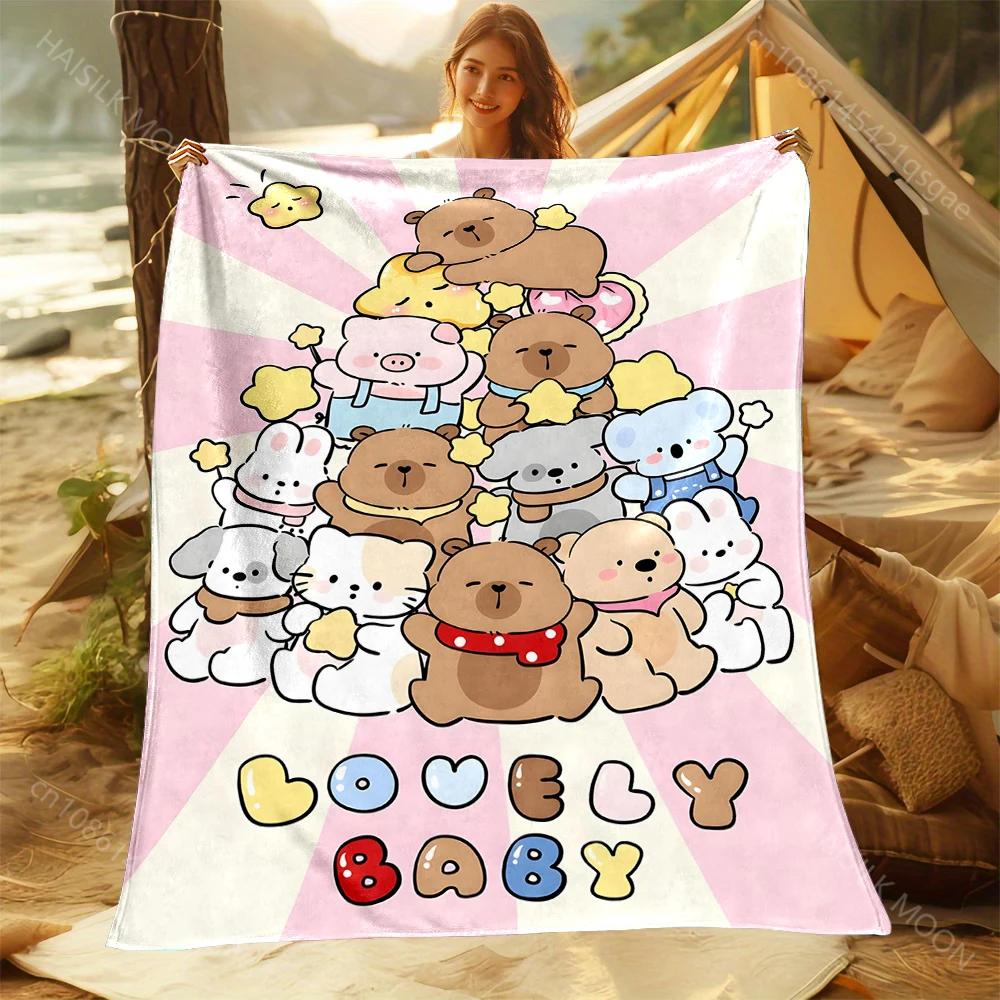 Capybara Cartoon Throw Blanket Soft Cozy for Home or Travel Perfect Gift for Adults Kids Various Sizes Available