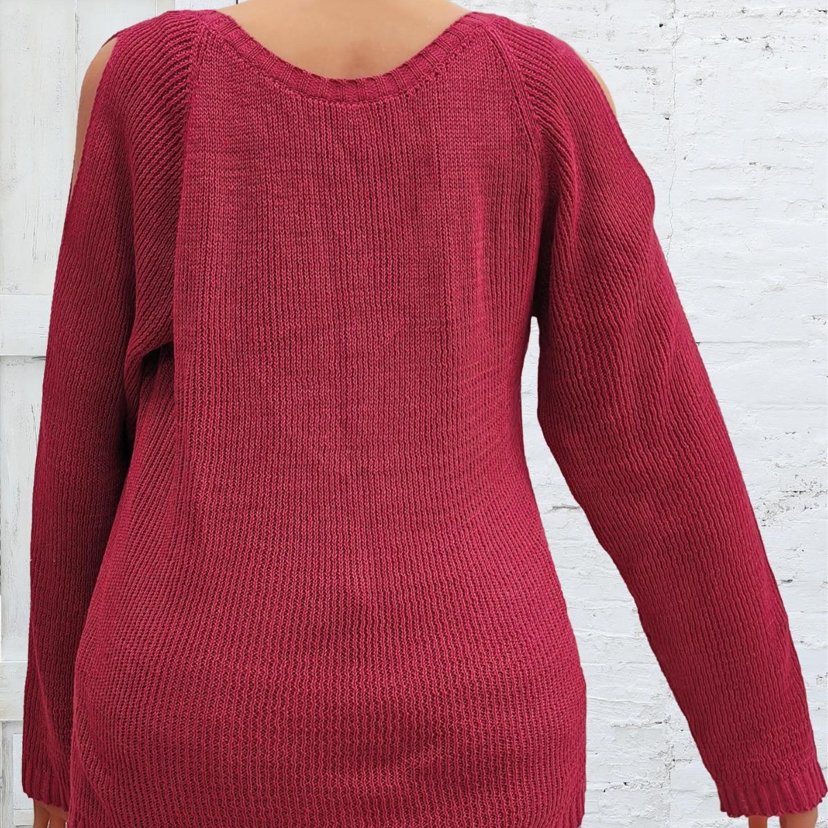 

Женский осенне-зимний свитер большого размера без бретелек с круглым вырезом и эластичной резинкой 3XL красный