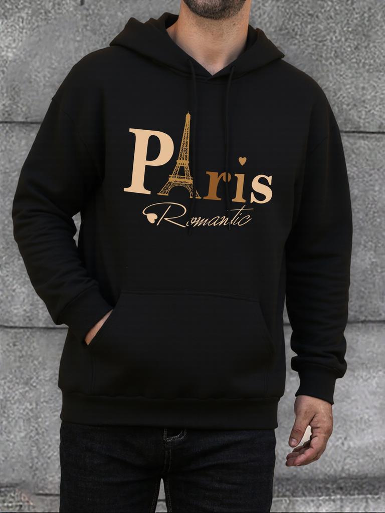 Paris Romantic Eiffel Tower Print Man's Hoodie Street Hip Hop Clothes Fashion Casual Hoody Autumn Loose Soft Sportswear Male