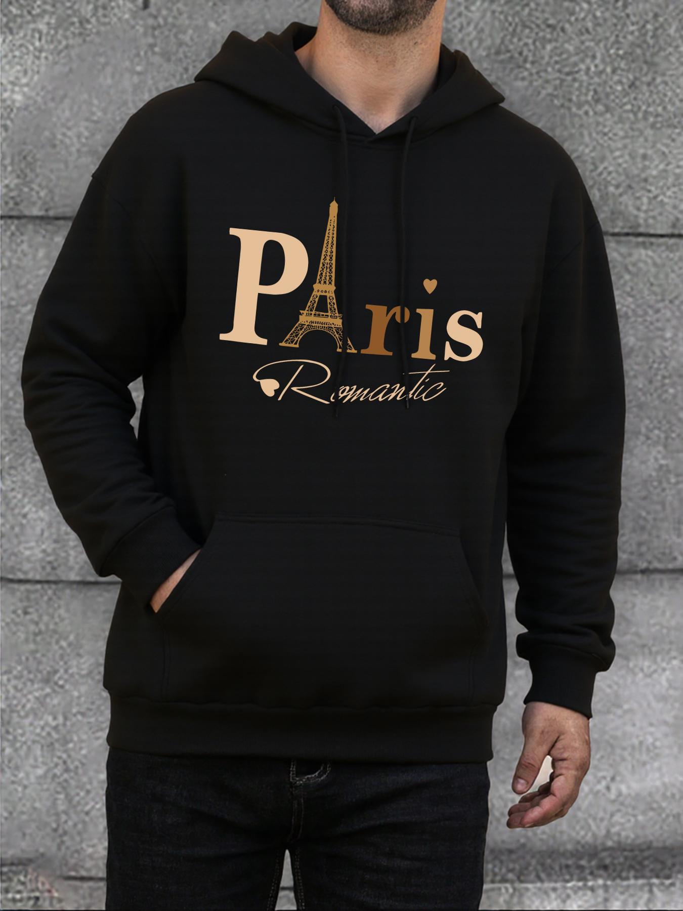 

Paris Romantic Eiffel Tower Print Man s Hoodie Street Hip Hop Clothes Fashion Casual Hoody Autumn Loose Soft Sportswear Male 2XL