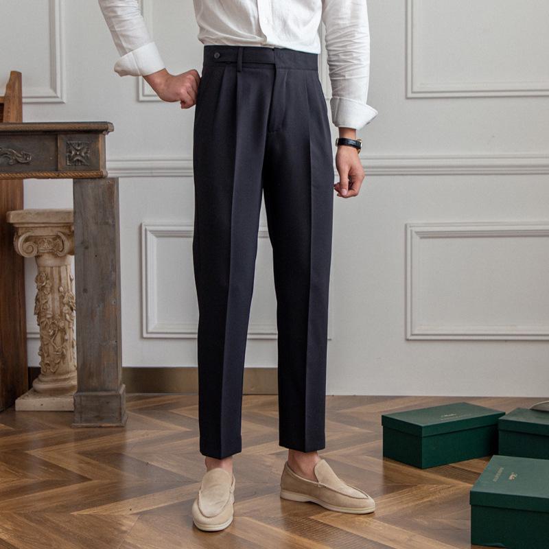 Men's Khaki Business Casual High-Waist Straight-Leg Trousers
