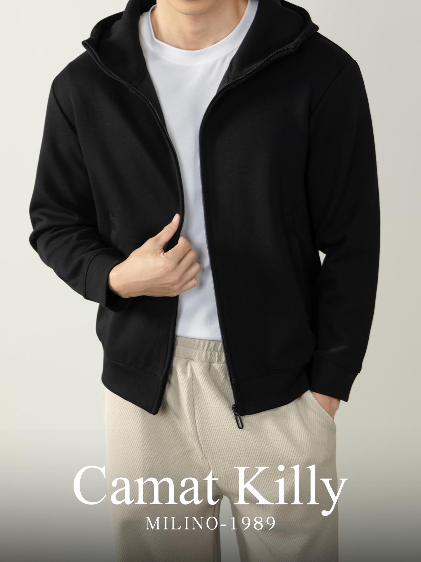 Men s Autumn/Winter Luxurious 400G High Collar Hooded Zipper Sweatshirt Jacket - Solid Color, Skin-friendly Cotton Feel. S