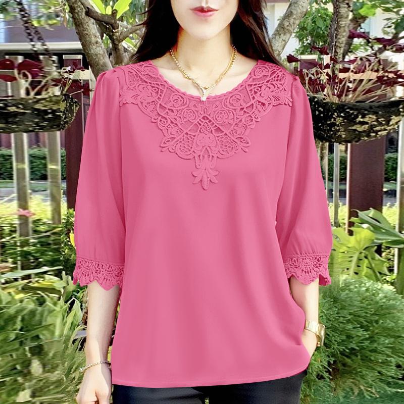 ZANZEA Women Crochet Patchwork Round Neck Casual Half Sleeve Blouse