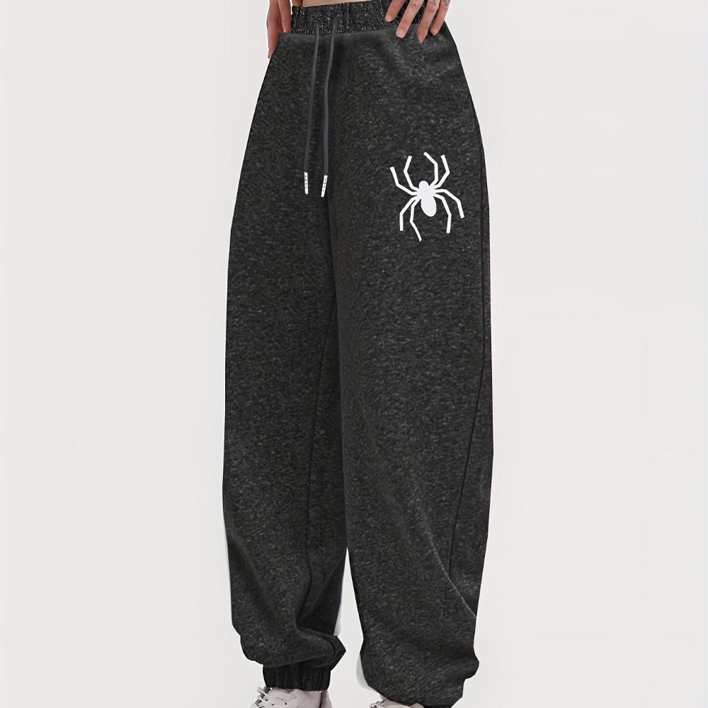 

Простые женские брюки с эластичной талией и принтом паука, флисовые длинные брюки со шнурком, модные повседневные женские спортивные спортивные брюки 4XL темно серый