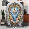 Jesus Christus Engelsherz-Flanelldecke – weich, kuschelig und maschinenwaschbar, religiöses Design mit Rosen und goldenen Akzenten