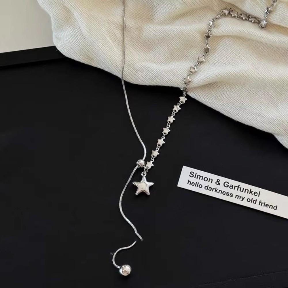 Asymmetrical Design Star Pendant Necklace Silver Adjustable Chain Necklace Unisex