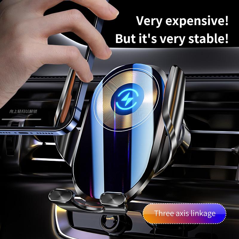 Magic clip A6 three-axis linkage double induction automatic opening and closing luminous wireless charging mobile phone car bracket