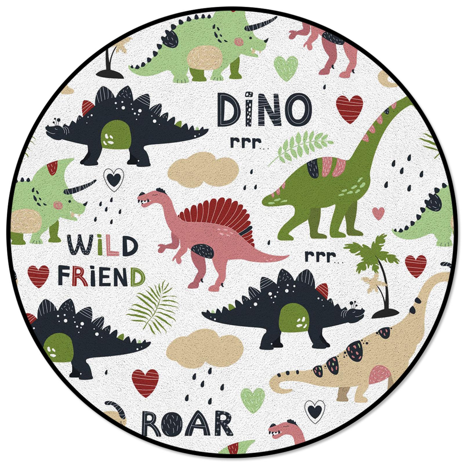 

Floor Mat Living Room Bedroom Rug Coffee Table Colorful Cartoon Dinosaur Blue Pattern Round Kids Area 60cm