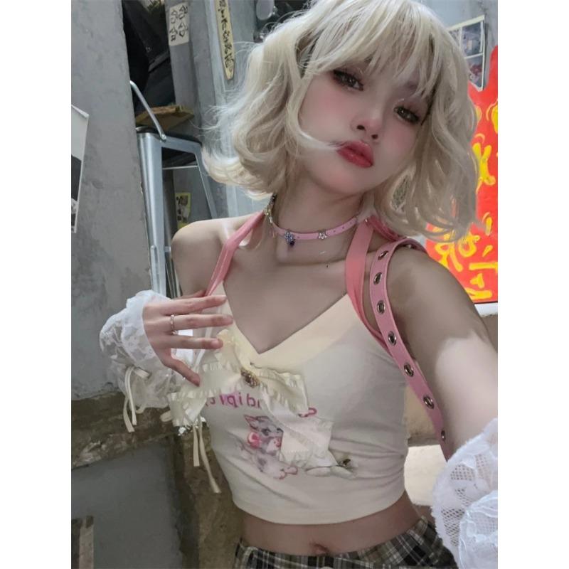 Summer Woman Cute Y2k Tank Tops Bow Kawaii Lolita Vest Female Korean Fashion Sweet Party Corset Hot Girls 2000s Camisole Chic
