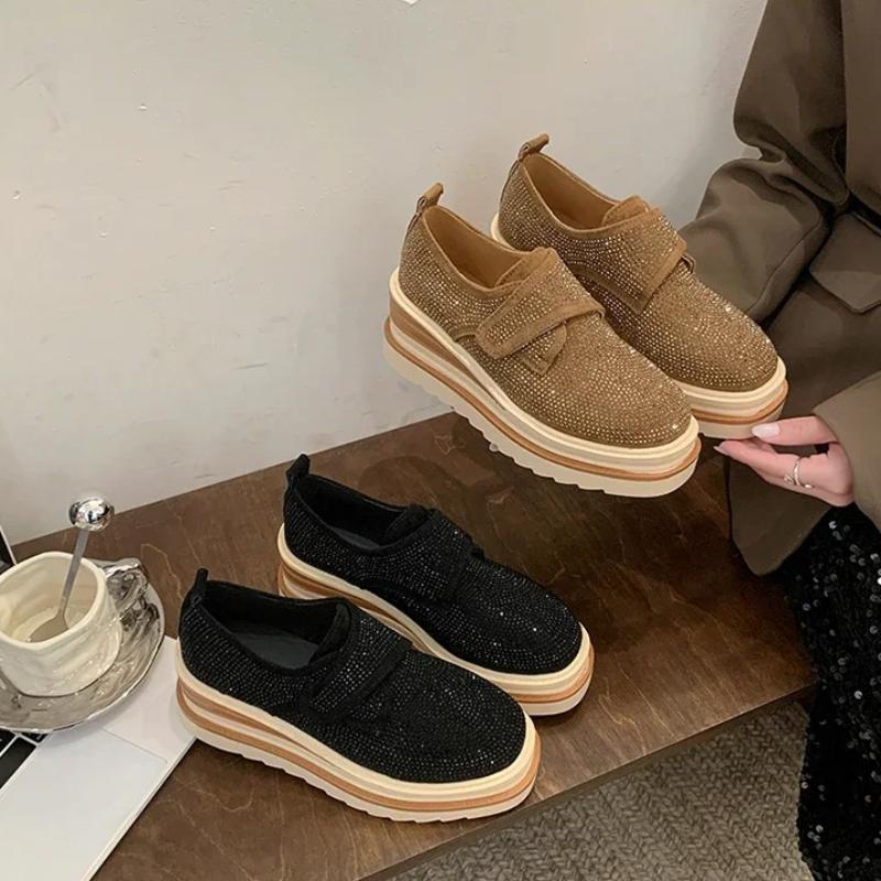 Fashion Women's Designer Platform Sneakers Heel Height 8cm Sparkling Crystal Casual Women Shoes Fashion Matte Luxury Water Diamond Shoes