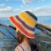 WTEMPO Coloful Striped Hollow-out Sun Hats Retro Elegant Summer Beach Sunscreen Hats Wide Brim Foldable Large Hats