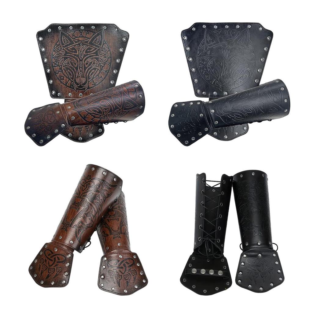 Medieval Arm Bracers Multifunction Wrist Guard PU Leather Wristband for Fancy
