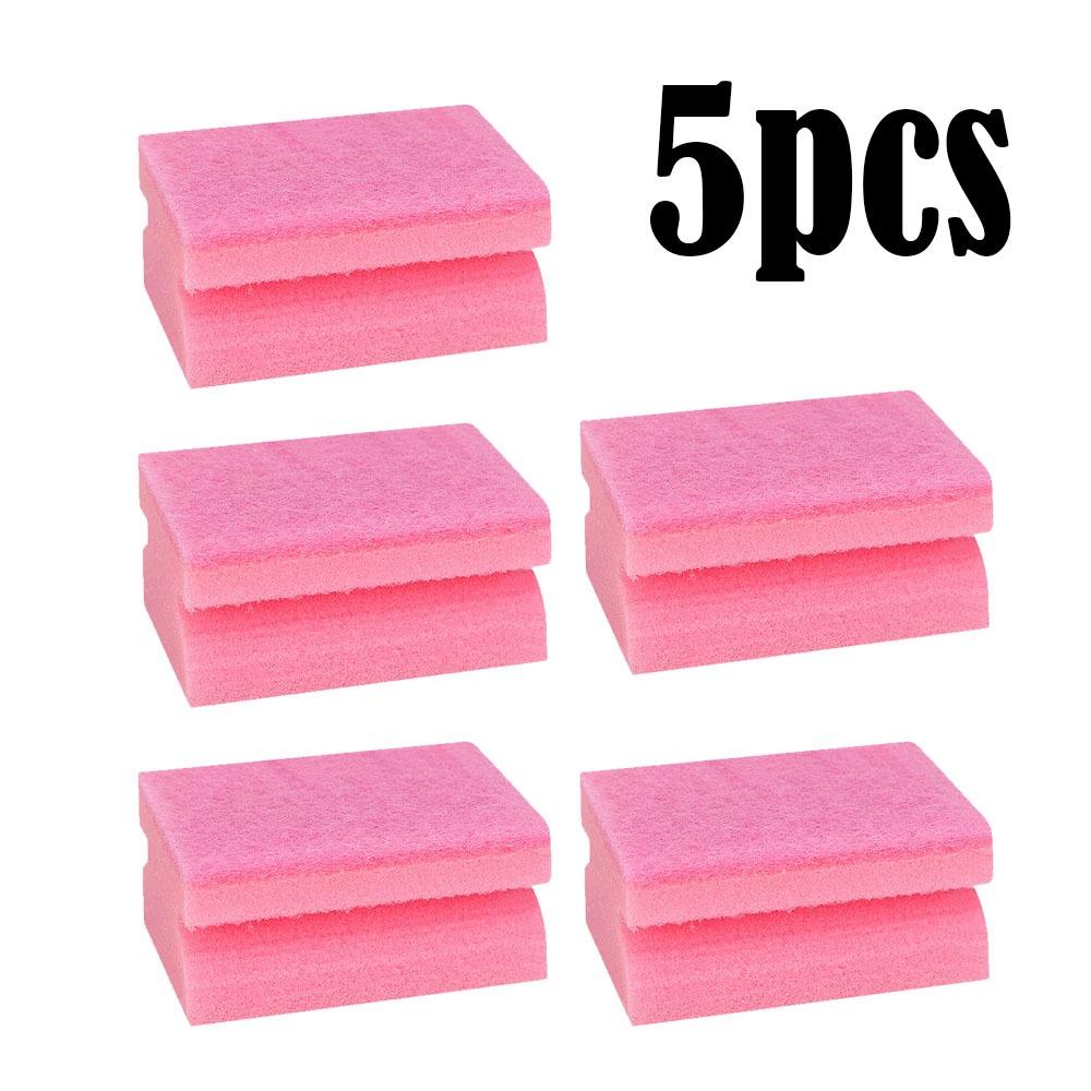 

Двусторонняя щетка для чистки Многоразовая Чистая Губка Прочная Чистящая Подушечка Бытовая уборка Pink-5Pcs