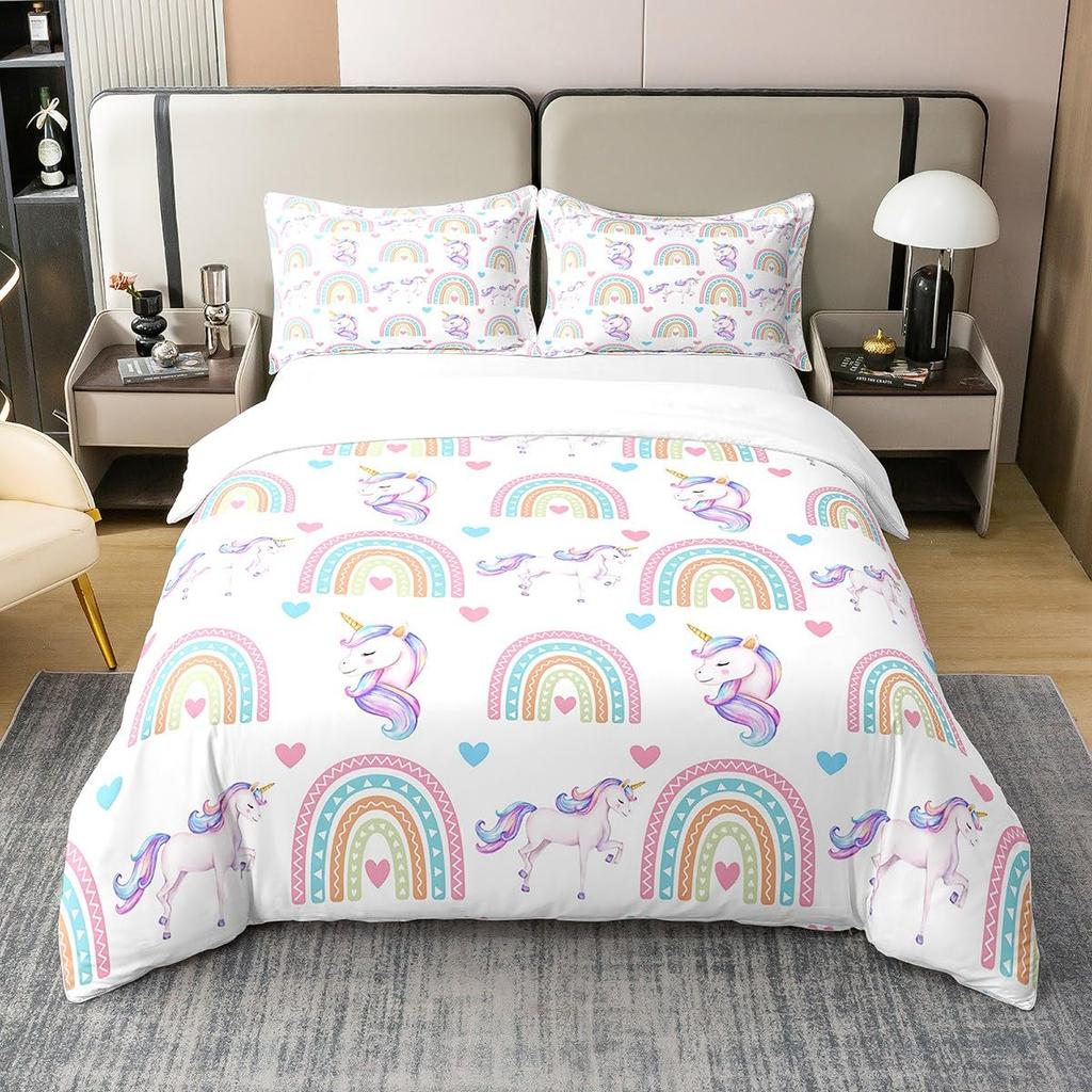 Unicorn Duvet Covers For Girls Teens Queen Lightweight Down Quilt Covers Bedroom Decor 2 Pillowcases 1 Duvet Cover No Comforter