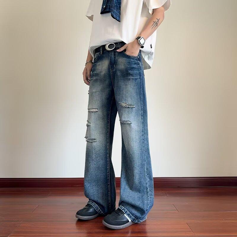 Женские расклешенные джинсы JYL Американский вайб Постапокалипсис Рваные С ремнем Карго Джинсовые брюки L бездна