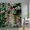 Outdoor Garden Poster Shower Curtain Vintage Window Wall Growing Floral Plants Polyester Fabric Shower Curta Bathroom Decor