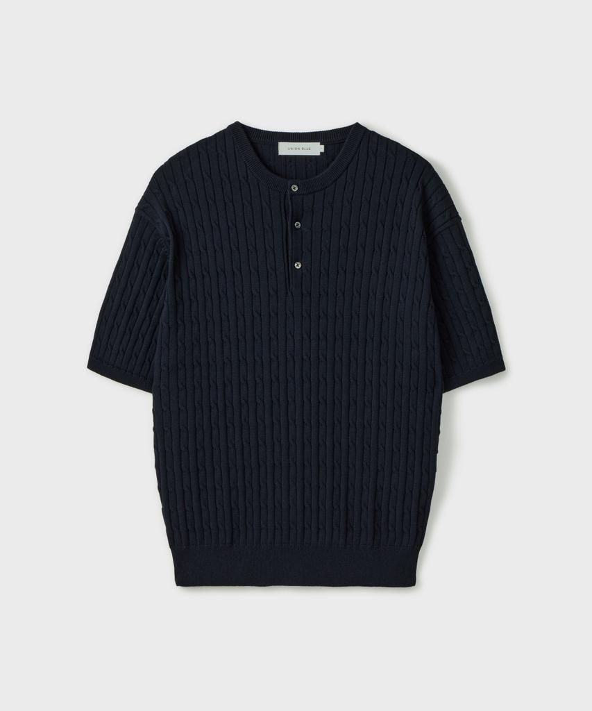 Yunionbeullu Cable Henley Half Knit [Navy]