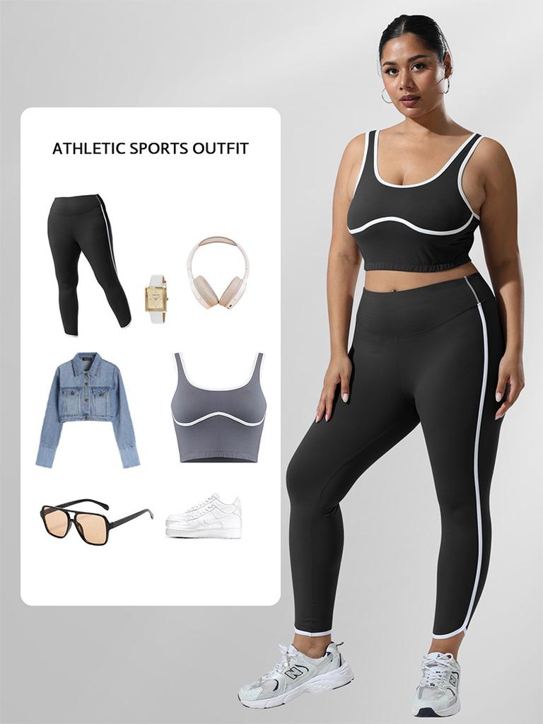 Tight-Fitting Sports Leggings with High Waist and Side White Stripes for Gym Outdoor Cycling Running and Yoga
