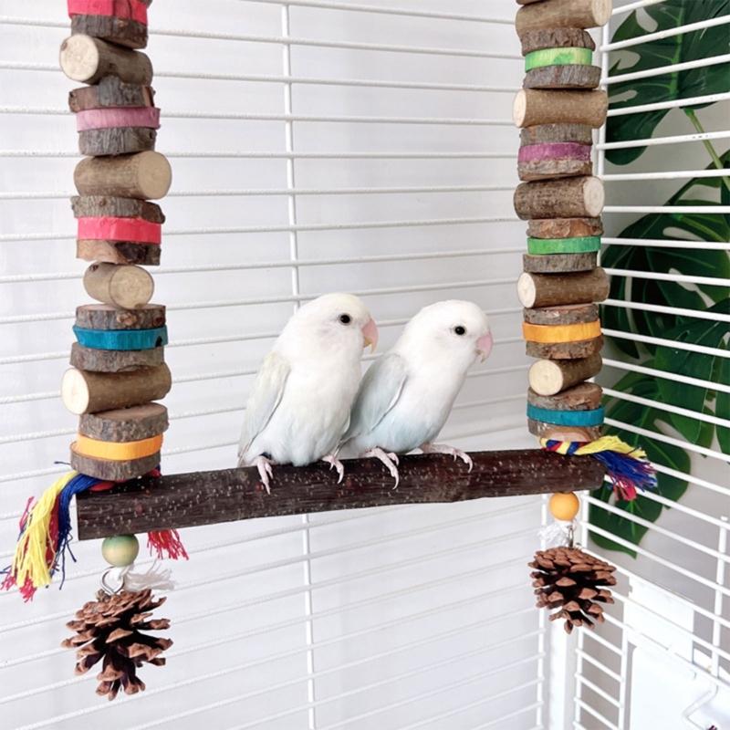 Papageienkäfig Spielzeug Naturholz Kauschaukel Bunter Vogelblock mit Tannenzapfen Für Kleine bis Große Papageien Unterhaltung