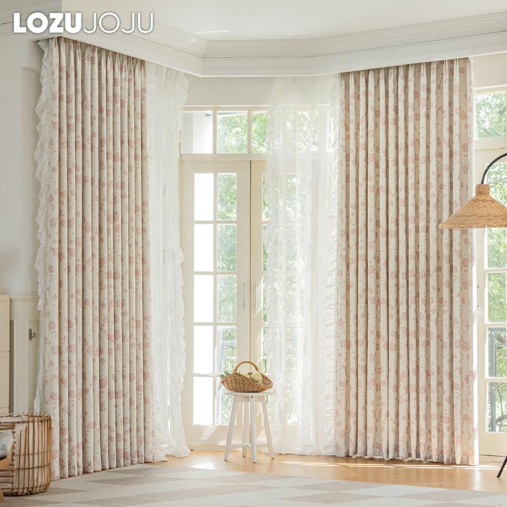 1 Stück 70-80% Verdunkelung Romantischer französischer Rosendruck Gerüschter Bequemer Vorhang für Schlafzimmer Wohnzimmer Wohnkultur LOZUJOJU